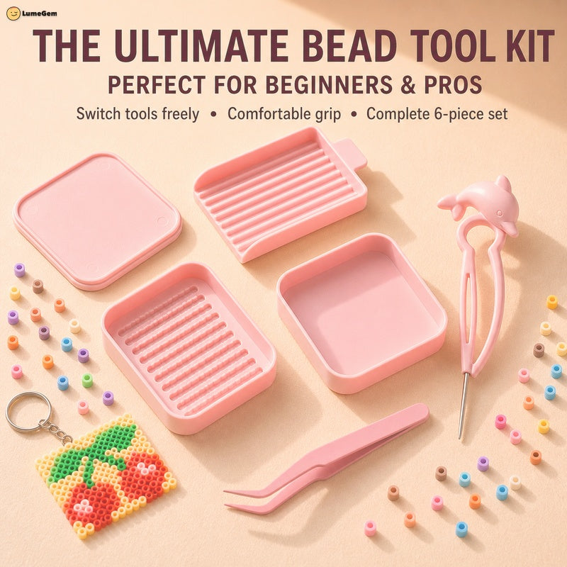 LumeGem pink dolphin 6-piece fuse bead tool kit, detail view 2
