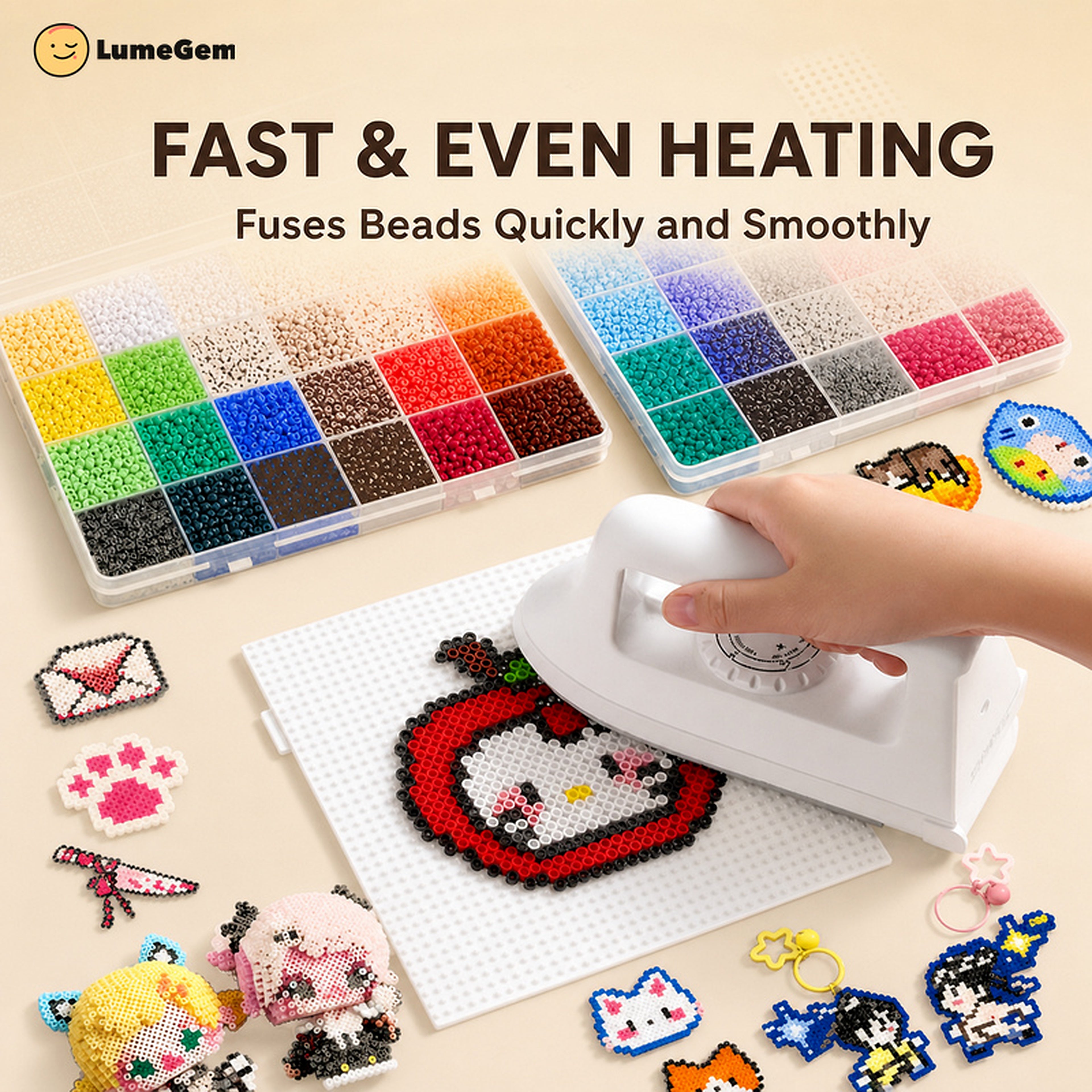 LumeGem Deluxe Fuse Bead Craft Kit with tools and 3D pattern cards, detail view 2