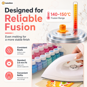 LumeGem fuse bead recommended fusion temperature 140–150°C