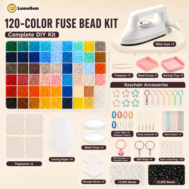 LumeGem Deluxe Fuse Bead Craft Kit with tools and 3D pattern cards
