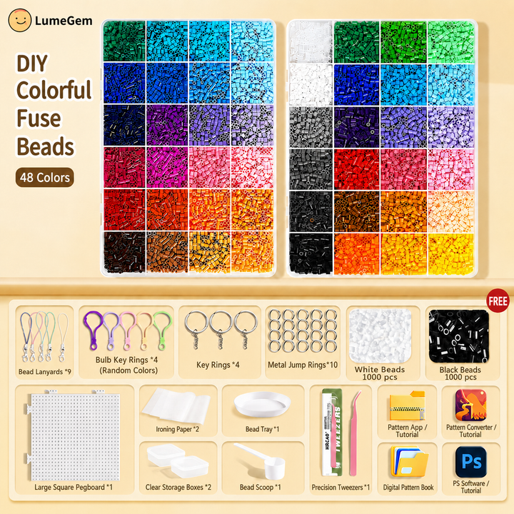 LumeGem 2.6mm fuse bead DIY deluxe kit with tools and pattern cards