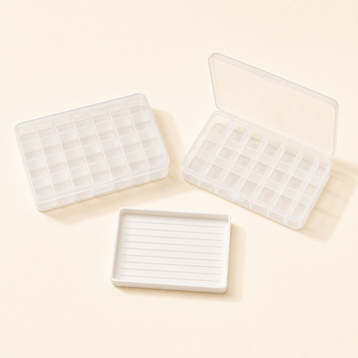 Clear craft storage boxes and sorting tray